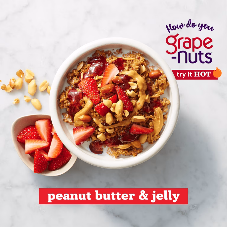 Grape-Nuts hot with peanut butter and jelly