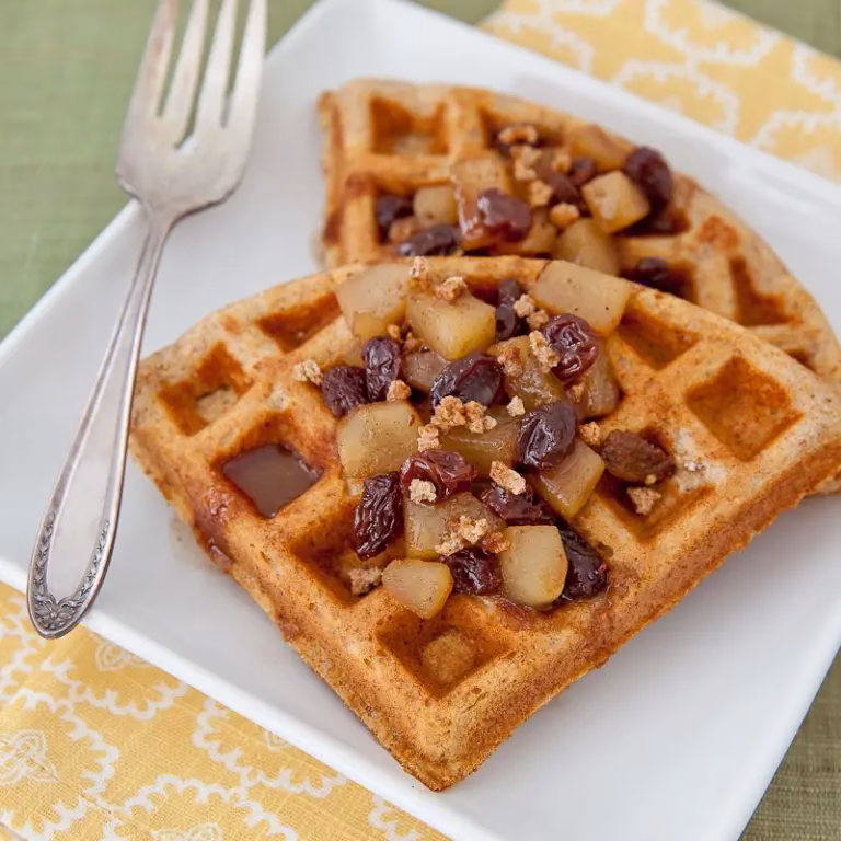 whole wheat waffles with pear compote