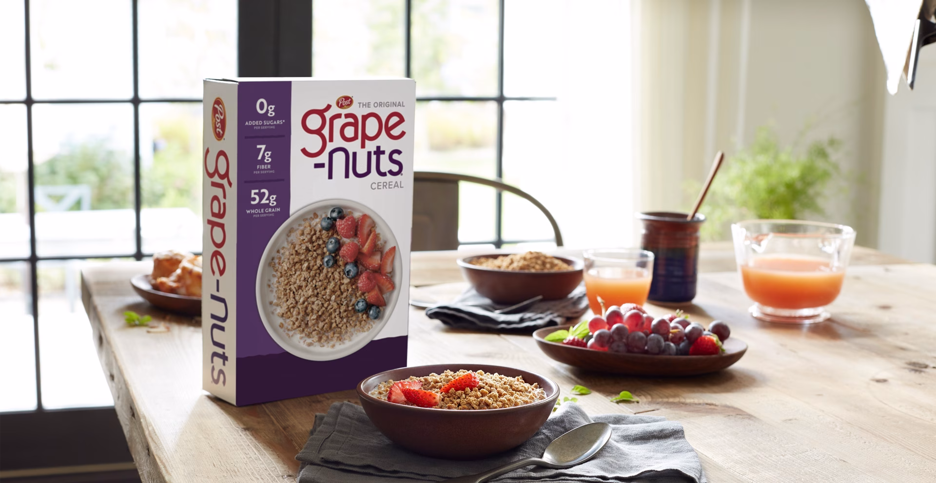 Grape-Nuts cereal box on kitchen table